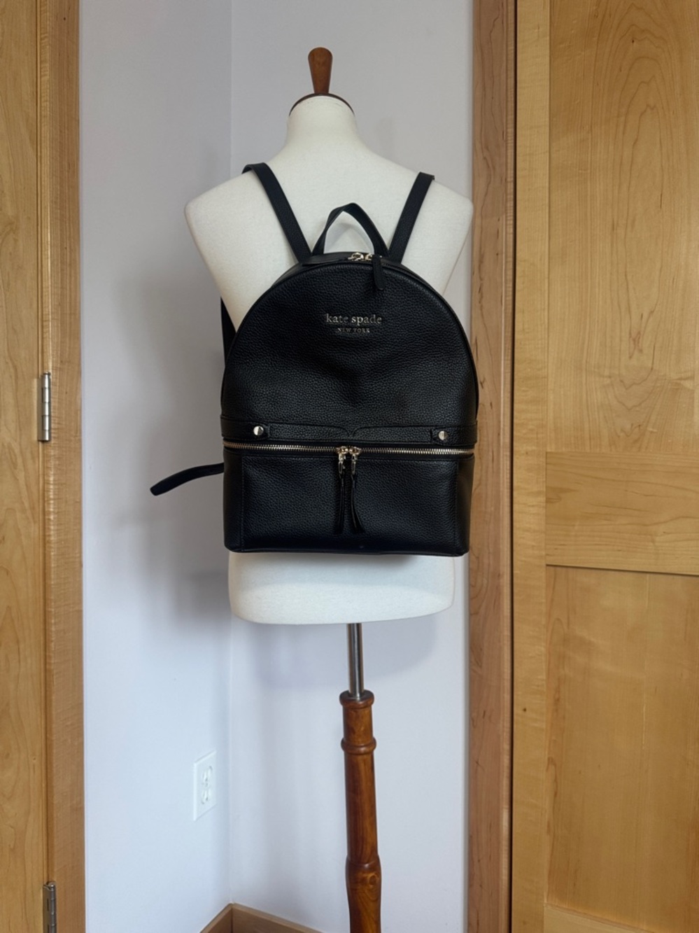 kate spade black Pebbled Leather Mini Backpack with Front Zip Pocket
